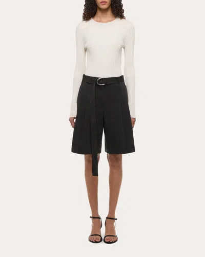 Helmut Lang Women's Belted Pleated Cotton Twill Shorts