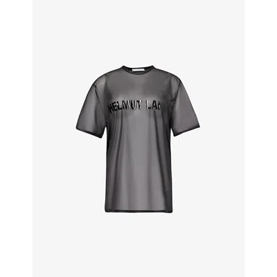 Helmut Lang Womens Black Brand-text Sheer Mesh T-shirt
