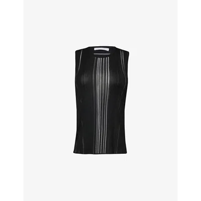 Helmut Lang Womens Black Sheer Striped Knitted Top
