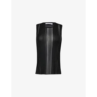Helmut Lang Womens Black Sheer Striped Knitted Top In Black