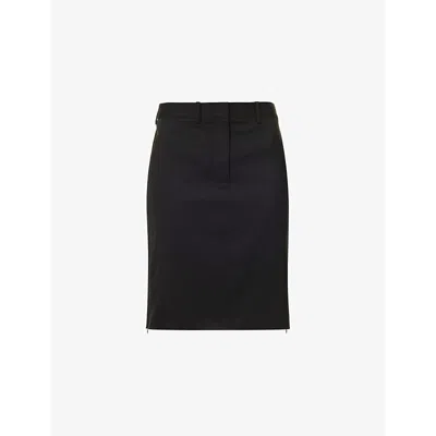 Helmut Lang Womens Black Tailored Welt-pocket Wool Midi Skirt