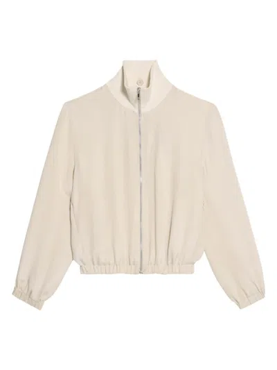 Helmut Lang Silk Zip Bomber Jacket In Oat