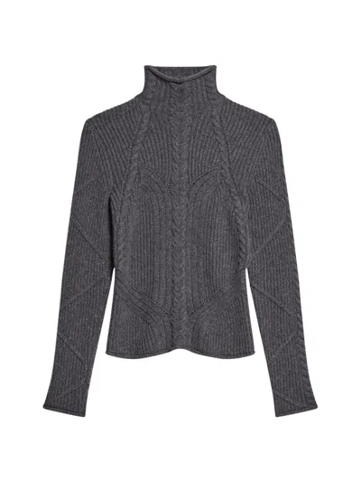 Helmut Lang Zephir Cable Stitch Turtleneck Wool Blend Sweater In Gray