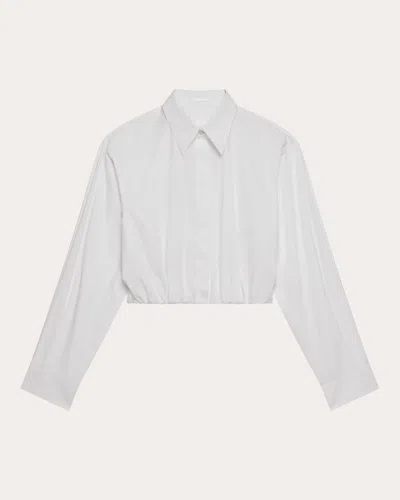 Helmut Lang Women's Cotton Poplin Cropped Blouson Button-up Top In White
