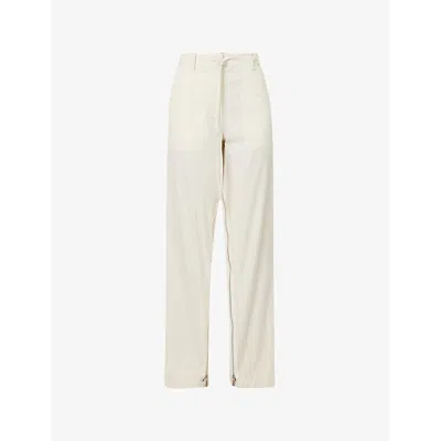 Helmut Lang Womens Creme Structured-waist Wide-leg Mid-rise Cotton-blend Trousers