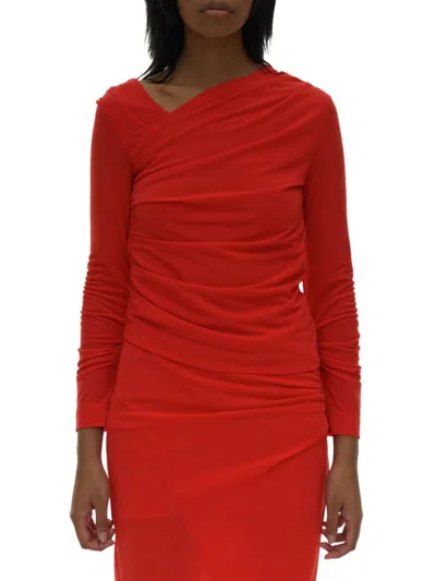 Helmut Lang Women's Crepe Gathered Asymmetric Top In Red