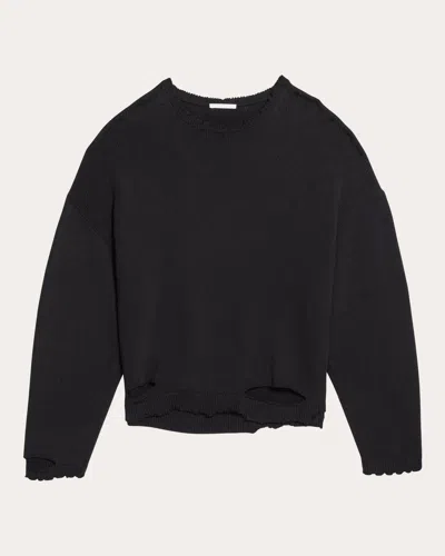 Helmut Lang Distressed Ribbed Crewneck Sweater In Black