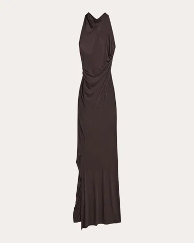 Helmut Lang Wind Ruched Jersey Maxi Dress In Brown