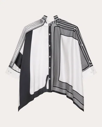 HELMUT LANG WOMEN'S DRAPED PANELED PRINTED SATIN TOP POLYESTER