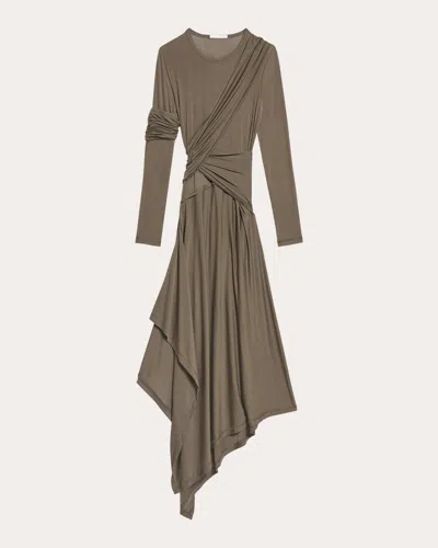 Helmut Lang Protection Draped Asymmetric Long Sleeve Dress In Olive