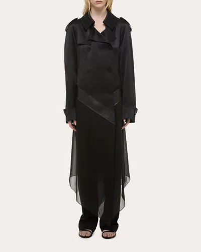 Helmut Lang Women's Leather Trimmed Silk Chiffon Trench Coat