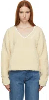 Helmut Lang Women Off-white Fleece V-neck Sweater In White