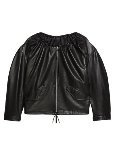 Helmut Lang Women's Oversized Leather Drawstring Jacket In Blk