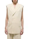 Helmut Lang Double-breasted Sleeveless Blazer In Summer Sand