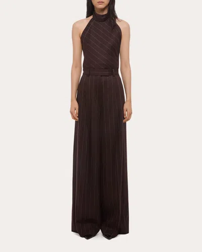HELMUT LANG WOMEN'S PINSTRIPE PLEATED WIDE-LEG TROUSERS