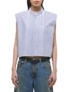 Helmut Lang Blue & White Sleeveless Tuxedo Shirt In Blue