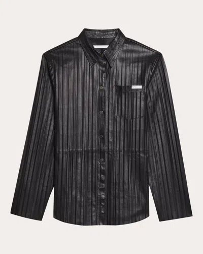 Helmut Lang Women's Pleated Leather Button-up Shirt In Black
