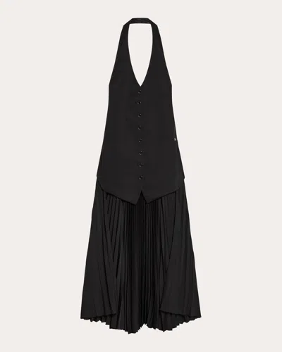 HELMUT LANG WOMEN'S PLEATED TWILL HALTER VEST HIGH-LOW DRESS