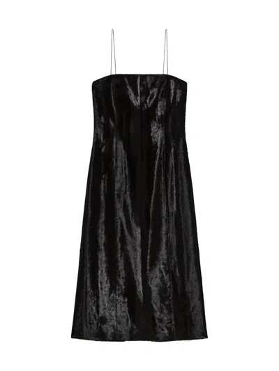 Helmut Lang Sleeveless Faux Pony Midi Dress In Black
