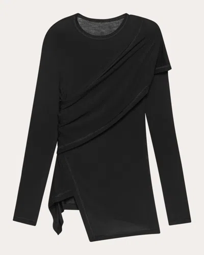Helmut Lang Women's Protection Asymmetric Draped Jersey Top In Black