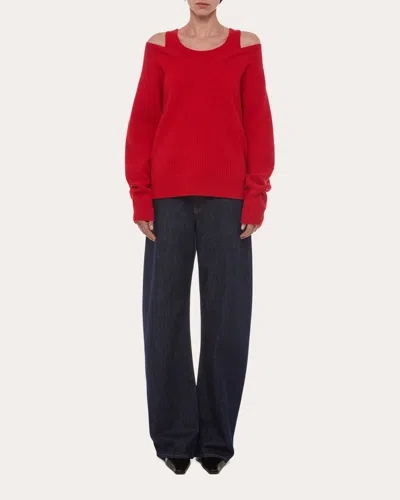 Helmut Lang Women's Ribbed Wool Layered V-neck Sweater In Red