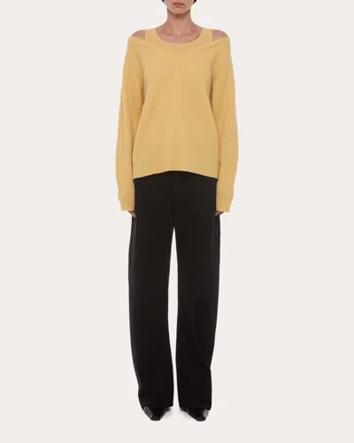 Helmut Lang Women's Ribbed Wool Layered V-neck Sweater In Yellow