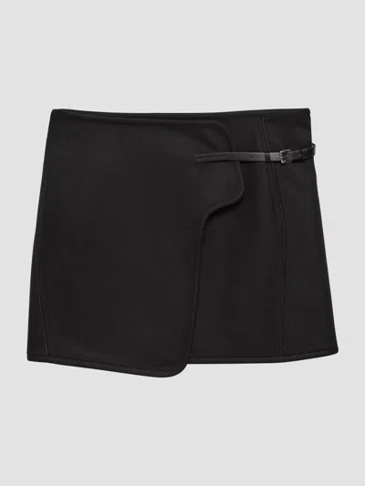 Helmut Lang Women's Saddle Wool-blend Wrap Mini Skirt In Black