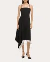 Helmut Lang Asymmetric Layered Wool Midi Dress In Black