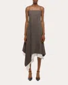 Helmut Lang Asymmetric Layered Wool Midi Dress In Brown