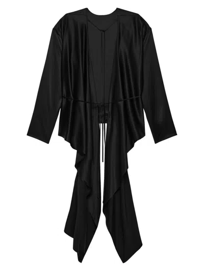 Helmut Lang Long-sleeve Draped Scarf Top In Black