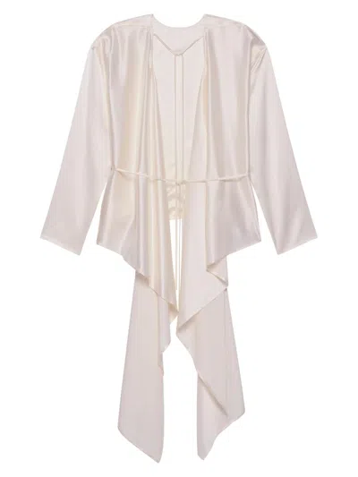 Helmut Lang Long-sleeve Draped Scarf Top In Neutral