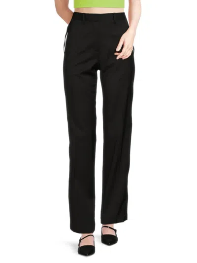 Helmut Lang Women's Seatbelt Flat Front Virgin Wool Pants In Black