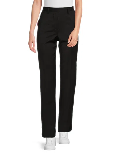 Helmut Lang Women's Seatbelt Flat Front Virgin Wool Pants In Black Fuschia