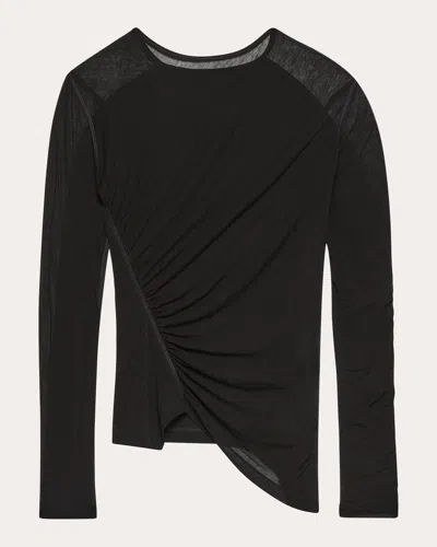 Helmut Lang Women's Sheer Jersey Ruched Asymmetric Wind Top In Black