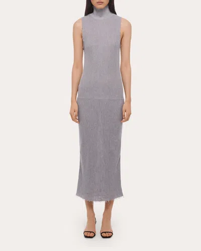 Helmut Lang Women's Sheer Raw-edge Mock Neck Tank Dress In Gray