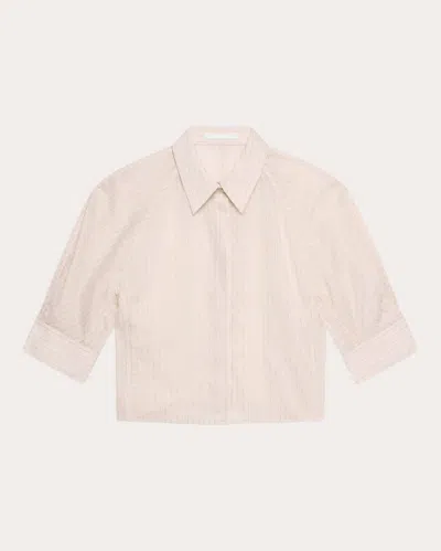 Helmut Lang Women's Sheer Stripe Articulated Crop Button-up Top In White