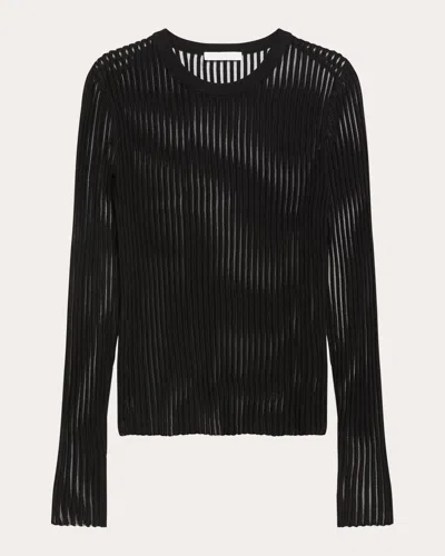 Helmut Lang Women's Sheer Stripe Ribbed Cotton Crewneck Sweater