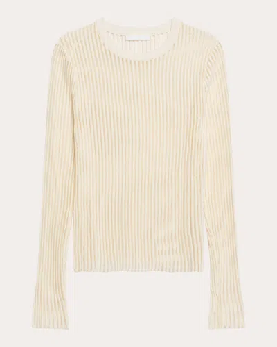 Helmut Lang Women's Sheer Stripe Ribbed Cotton Crewneck Sweater