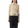 Helmut Lang Bomber Crinkle Long Sleeve Silk Shirt In Oat