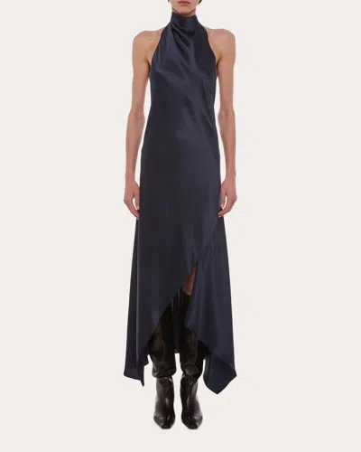 Helmut Lang Women's Silk Tie Scarf Halter Dress In Blue