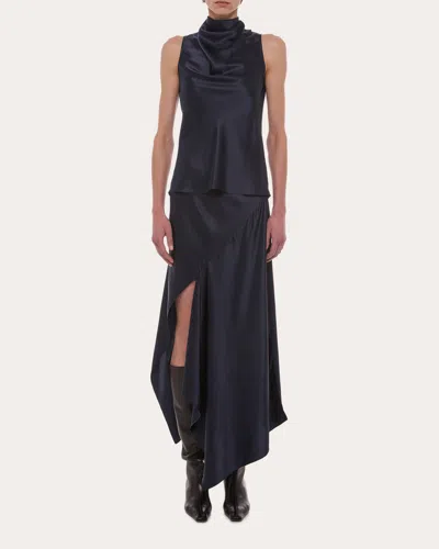Helmut Lang Women's Silk Tie-neck Sleeveless Top In Blue