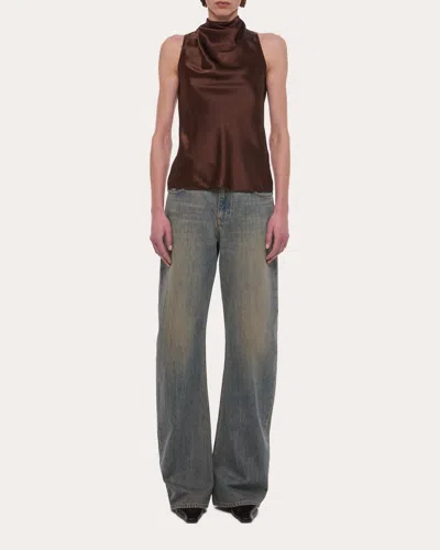 Helmut Lang Women's Silk Tie-neck Sleeveless Top In Brown