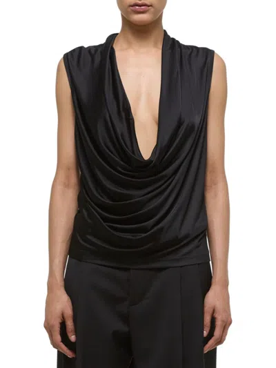 Helmut Lang Draped Satin-jersey Top In Black