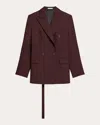 Helmut Lang Double Breasted Belted Virgin Wool Blazer In Brown