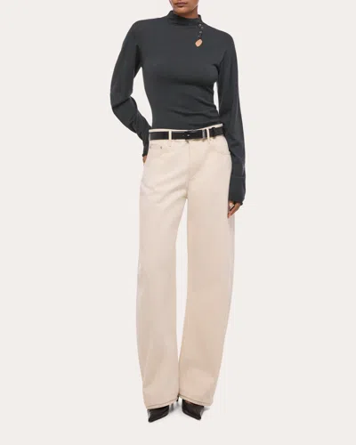 Helmut Lang Women's Wool Long-sleeve Button Mock Neck Top In Neutral