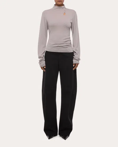HELMUT LANG WOMEN'S WOOL LONG-SLEEVE BUTTON MOCK NECK TOP