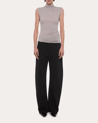 Helmut Lang Women's Wool Sleeveless Button Mock Neck Top In Gray