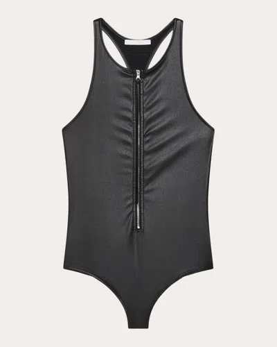 Helmut Lang Women's Zip Front Faux Leather Racerback Bodysuit