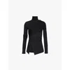 Helmut Lang Draped Stretch-lyocell Jersey Turtleneck Top In Black