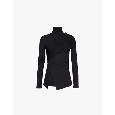 Helmut Lang Womens Black High-neck Wrap-design Stretch-woven Top